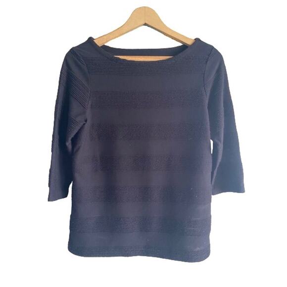 St John’s Bay Black Ribbed Textured Stripe 3/4 Sleeve Top‎ Sz PS - Picture 1 of 6